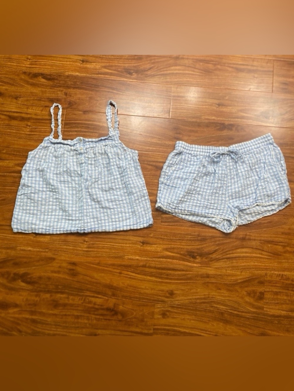Sincerely Jules Women's Blue White Gingham Soft PJ Tank Top + Shorts Size Large